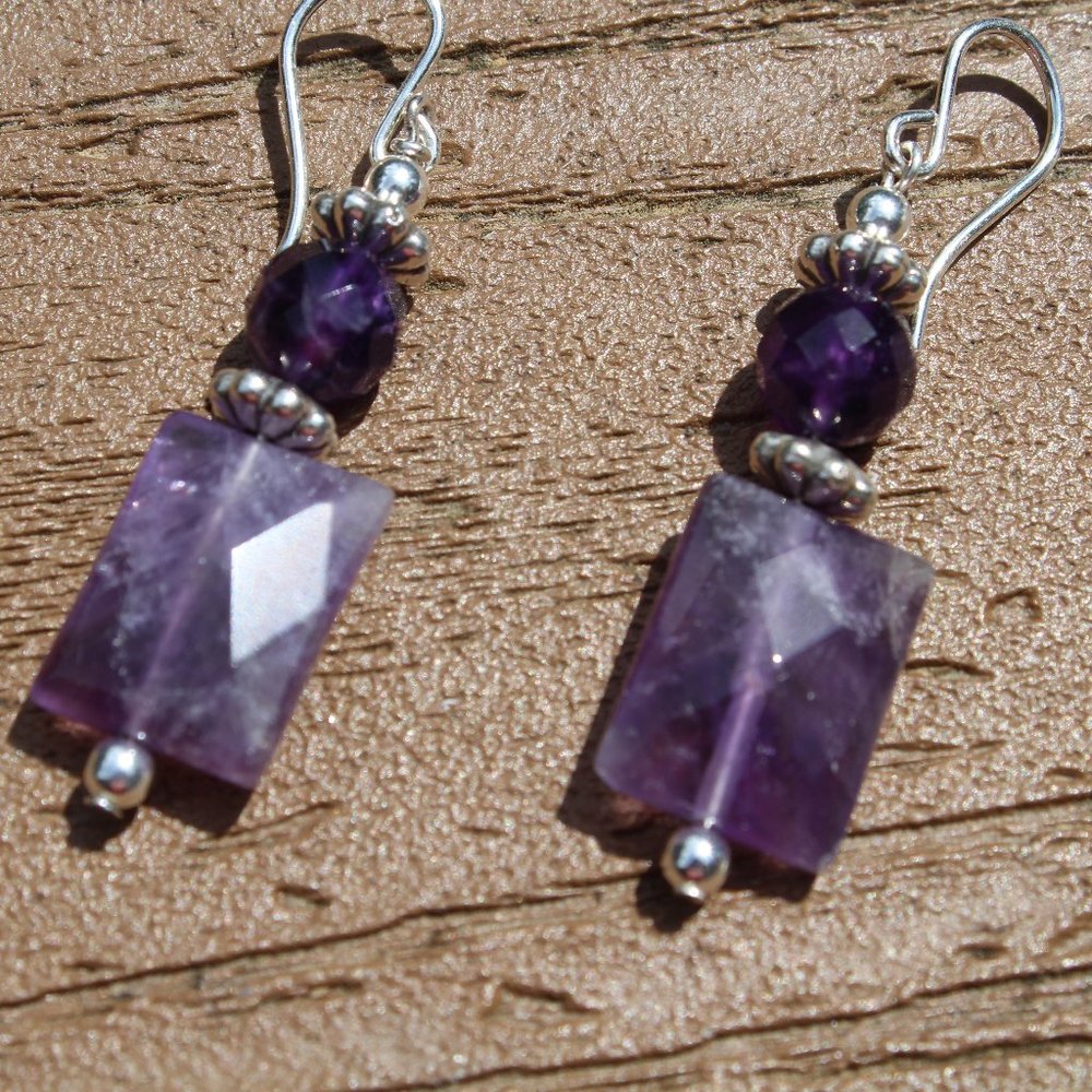 New Handmade Amethyst & crystal Sterling Earrings